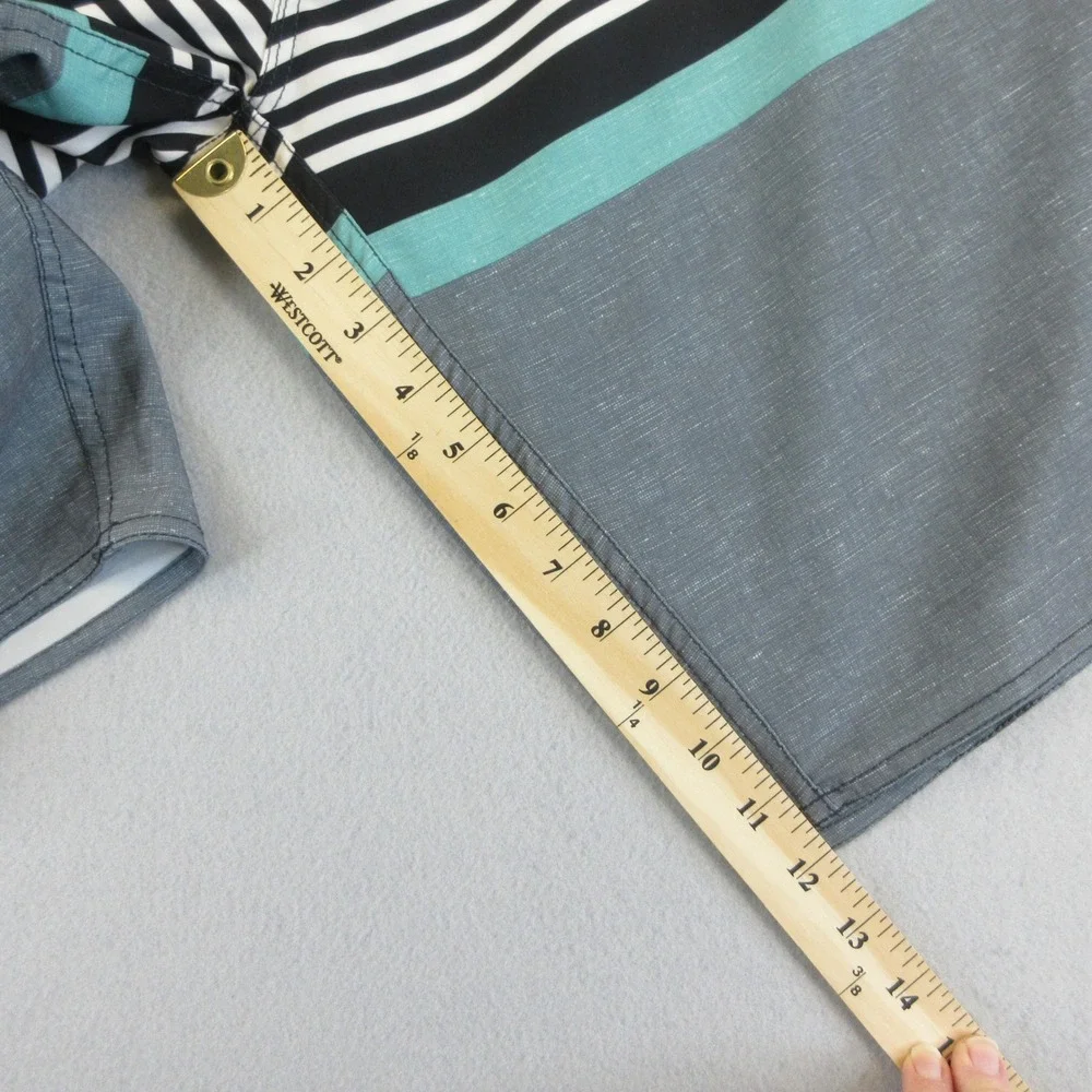 Palmwave Board Shorts Men 32 Gray Teal Floral Striped Pockets Stretch‎ Surf Swim